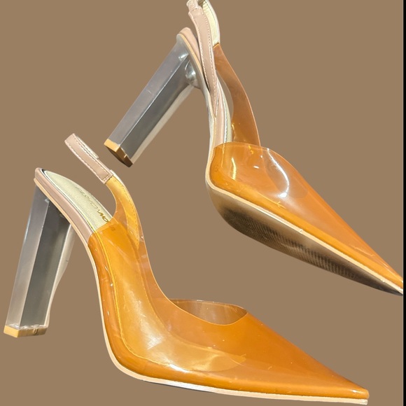 Fashion Nova Tan Clear Block Heels - Size 10 - Picture 2 of 9